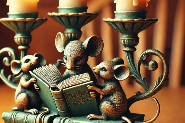 San Pacific Intl Verdis Candlestick Holders with Mice Reading Books