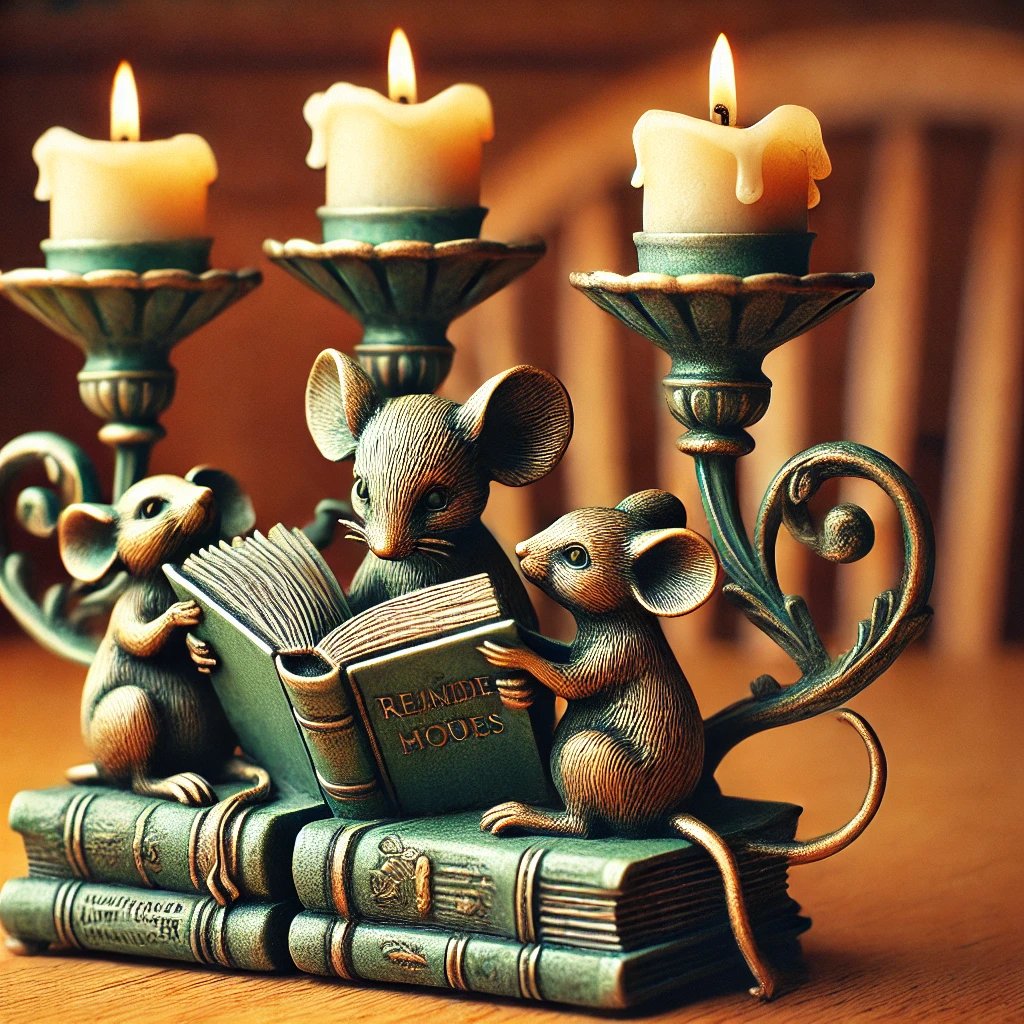 San Pacific Intl Verdis Candlestick Holders with Mice Reading Books